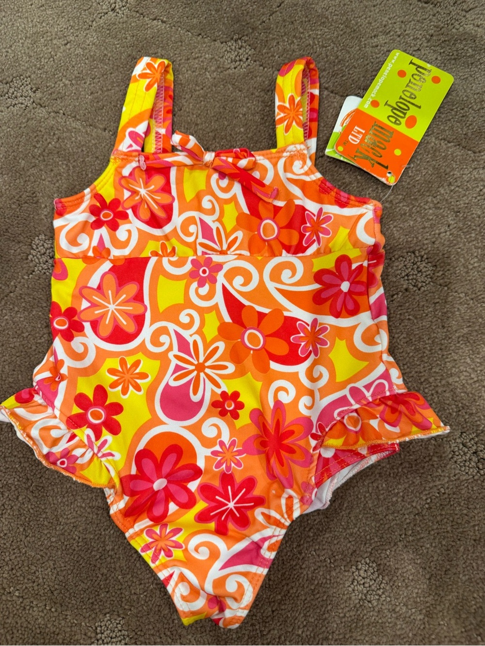 Penelope Mack Girls Floral One-Piece Swimsuit - Orange, Pink, Yellow